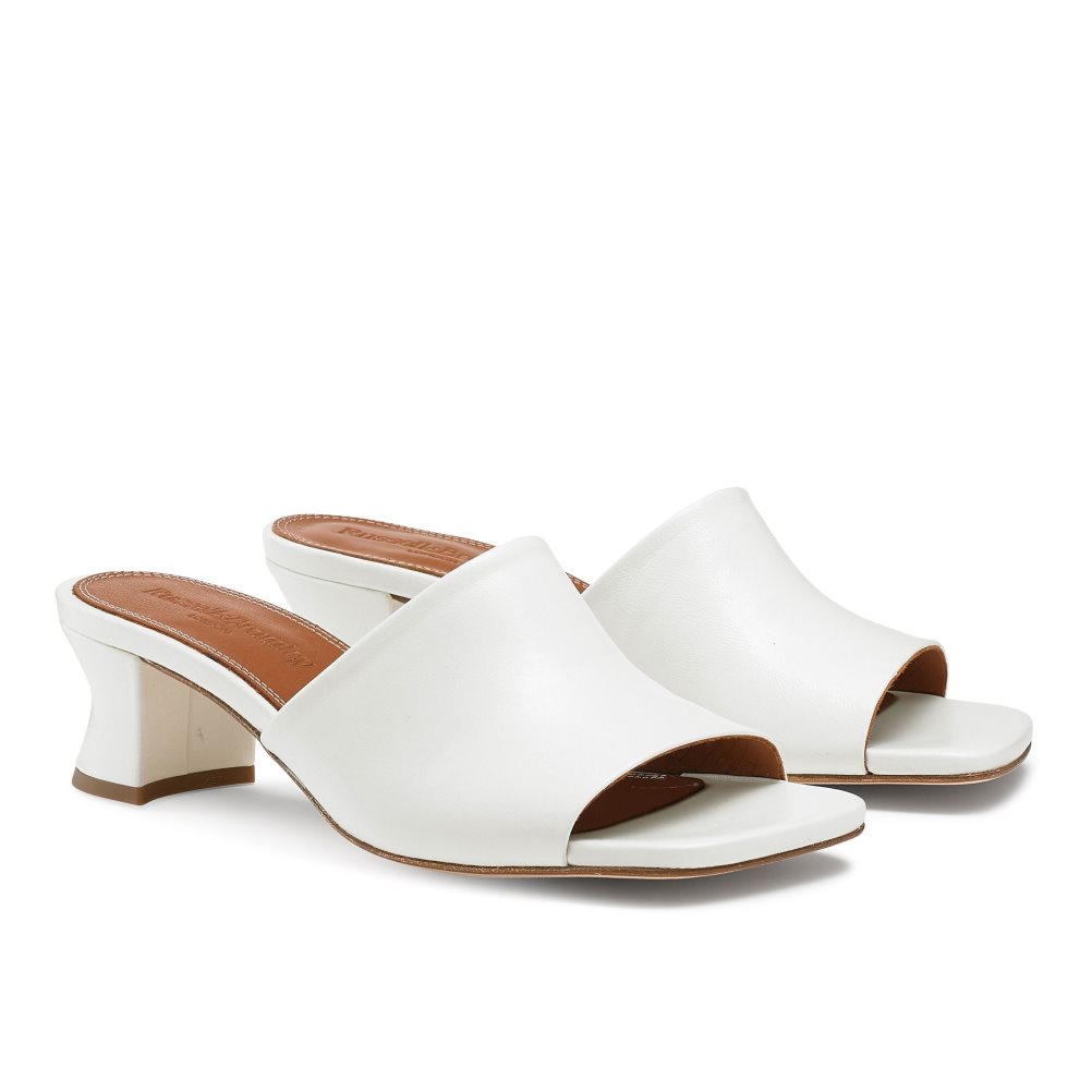 Dámské Boty Mules Russell & Bromley Bon Bon Mid Block Bílé | CZ-85692G