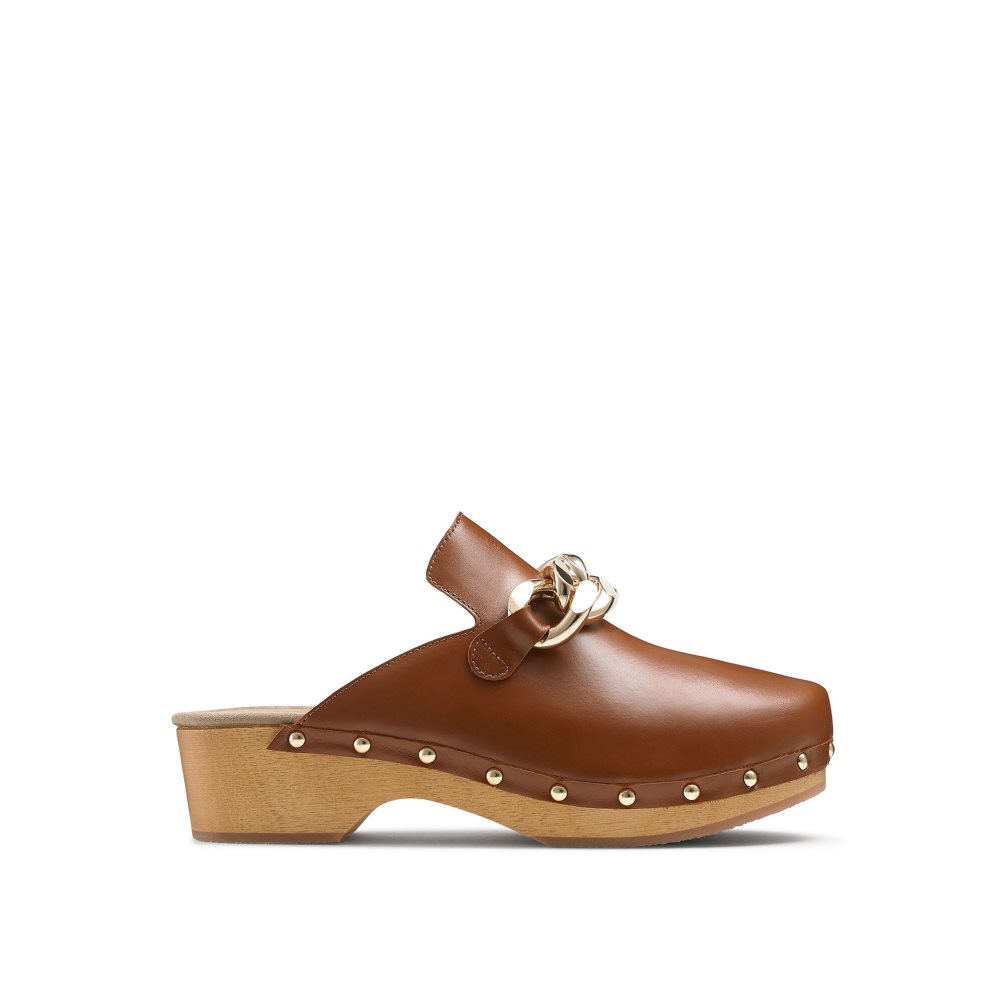 Dámské Boty Mules Russell & Bromley Dellabosco Chain Closed Špicí Hnědé | CZ-69218W