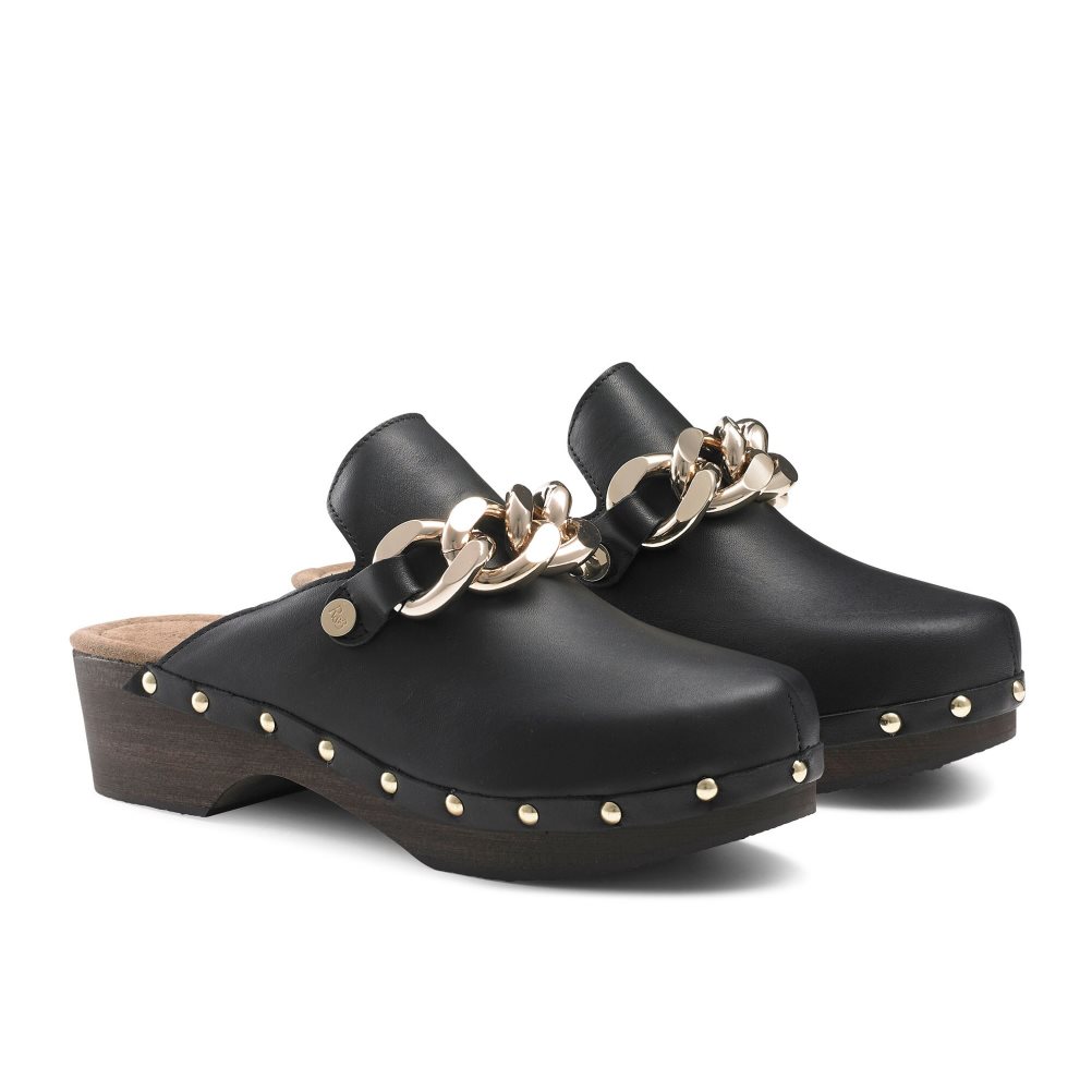 Dámské Boty Mules Russell & Bromley Dellabosco Chain Closed Špicí Černé | CZ-75482T