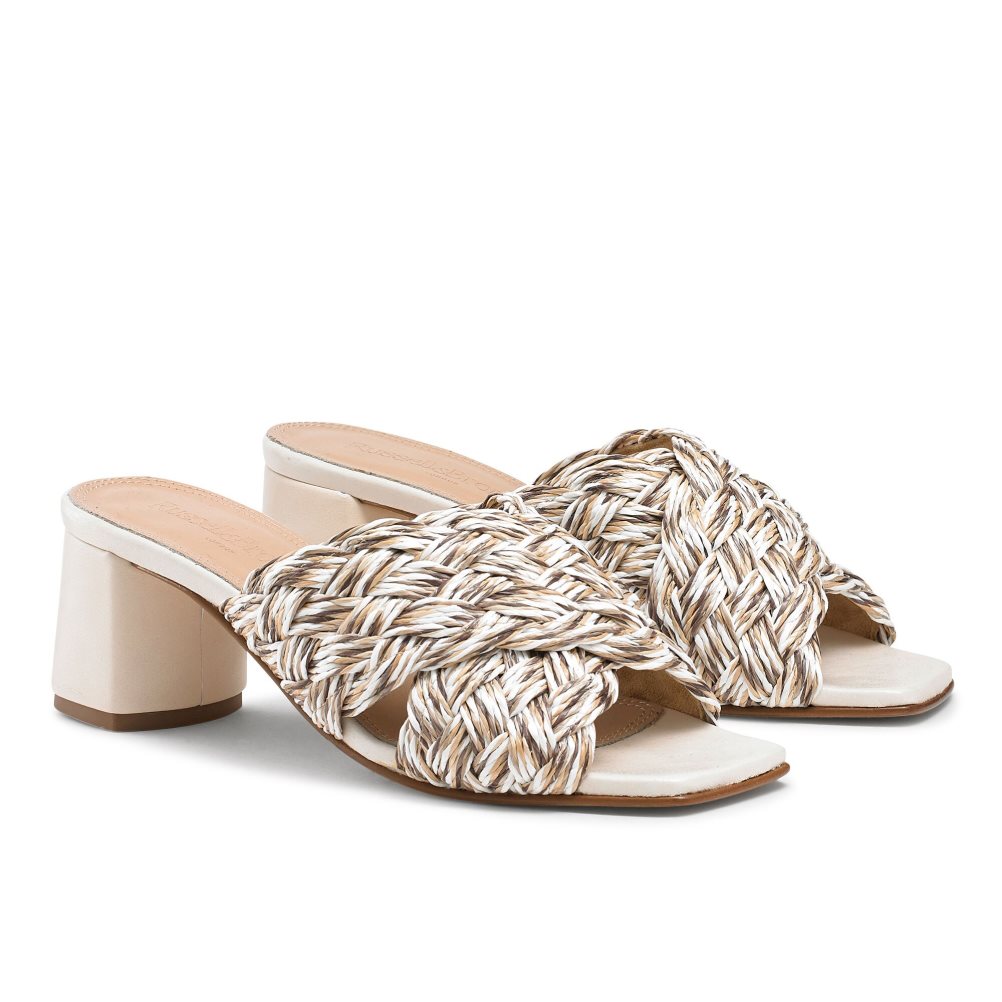 Dámské Boty Mules Russell & Bromley Kiss Me Raffia Block Světle Hnědé | CZ-97643P