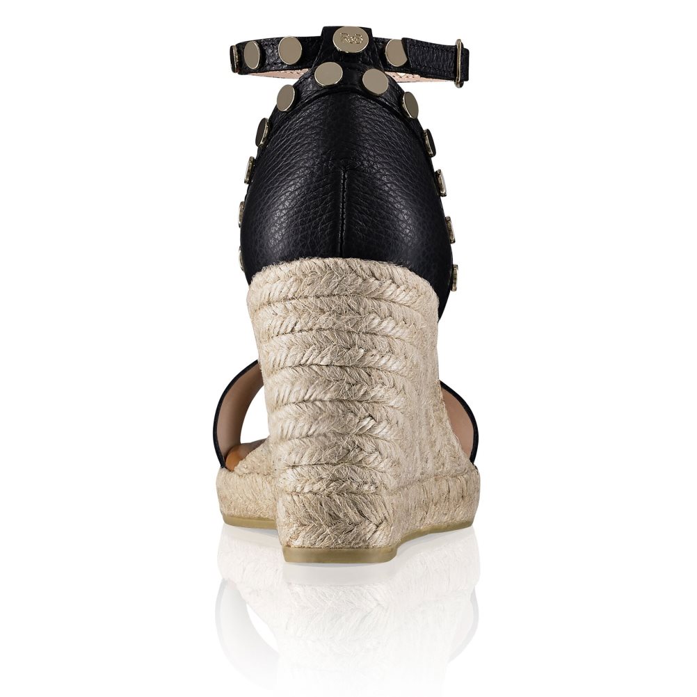 Dámské Boty Na Klínku Russell & Bromley Coin Spin Stud Espadrilky Černé | CZ-45703P