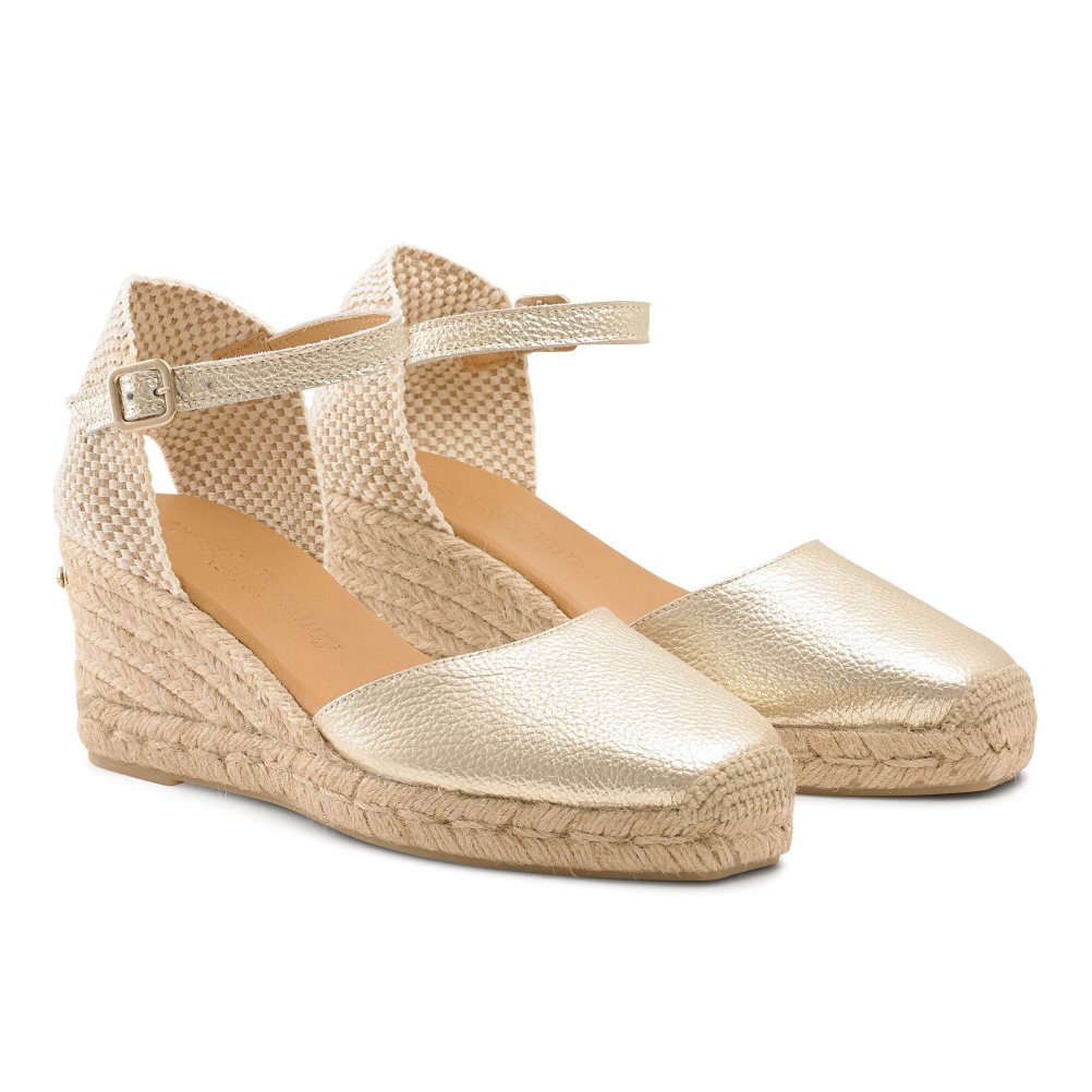 Dámské Boty Na Klínku Russell & Bromley Pineapple Square Špicí Espadrilky Zlaté | CZ-64283Z