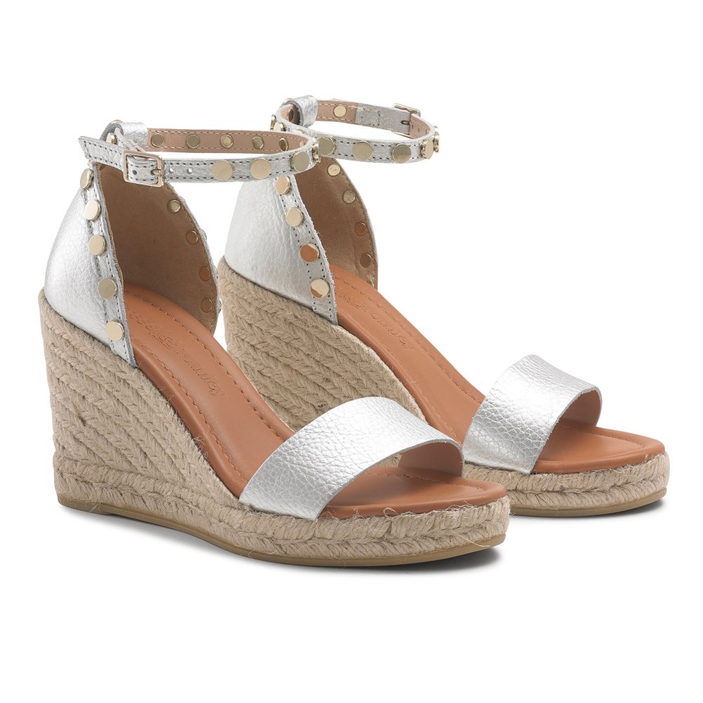 Dámské Boty Na Klínku Russell & Bromley Coin Spin Stud Espadrilky Stříbrné | CZ-74986Z