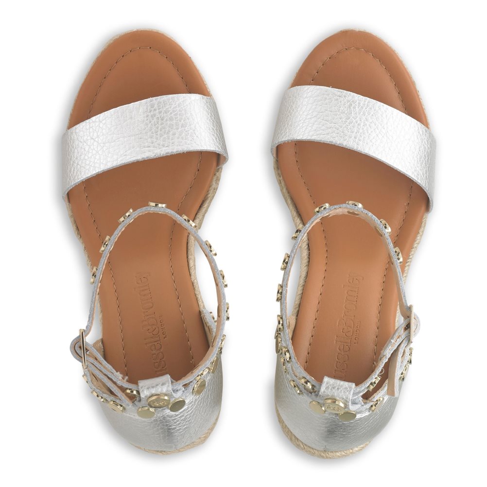 Dámské Boty Na Klínku Russell & Bromley Coin Spin Stud Espadrilky Stříbrné | CZ-74986Z