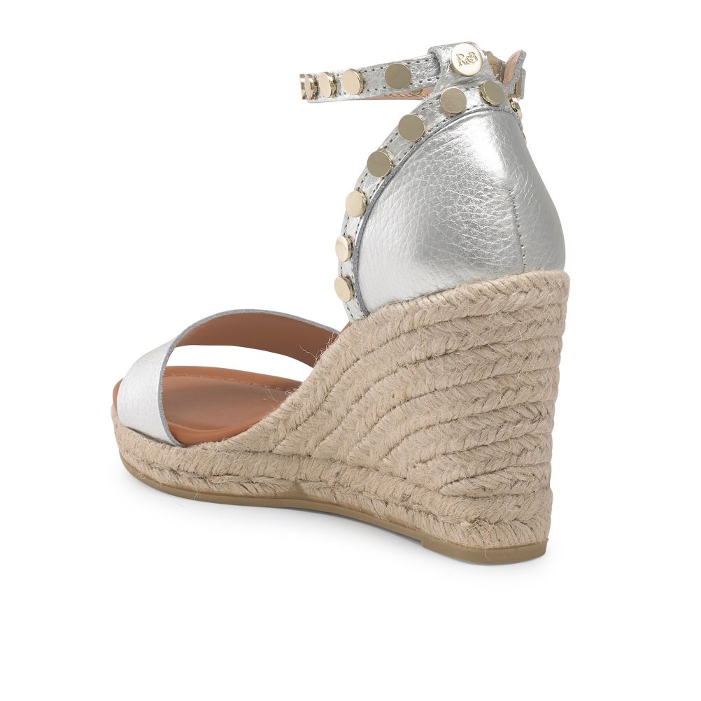 Dámské Boty Na Klínku Russell & Bromley Coin Spin Stud Espadrilky Stříbrné | CZ-74986Z