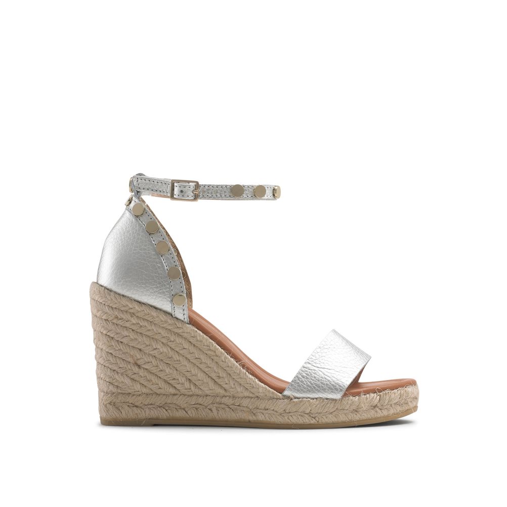 Dámské Boty Na Klínku Russell & Bromley Coin Spin Stud Espadrilky Stříbrné | CZ-74986Z