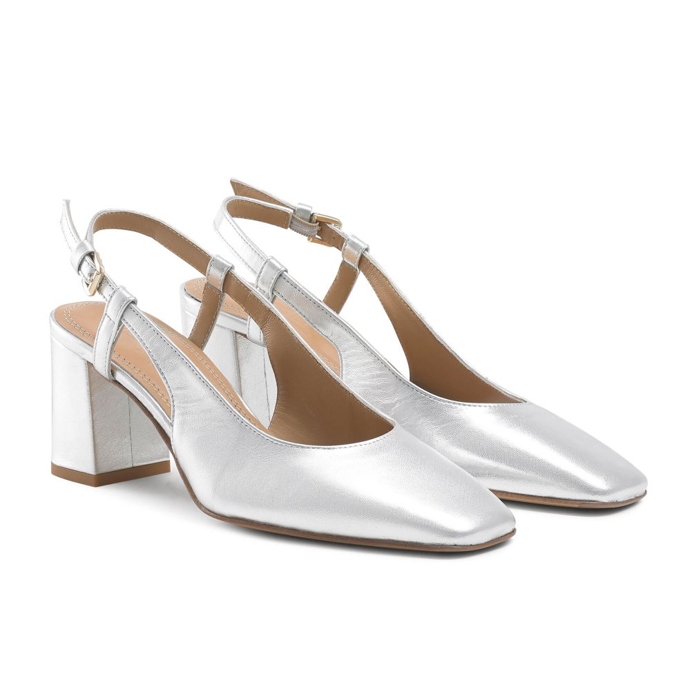 Dámské Podpatky Russell & Bromley Sugar Pie Slingback Block Stříbrné | CZ-76539K