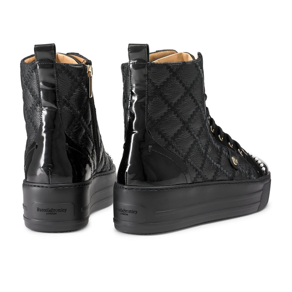 Dámské Tenisky Russell & Bromley Stitch Top Quilted High Top Černé | CZ-54167A