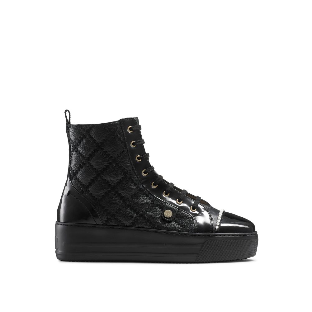 Dámské Tenisky Russell & Bromley Stitch Top Quilted High Top Černé | CZ-54167A