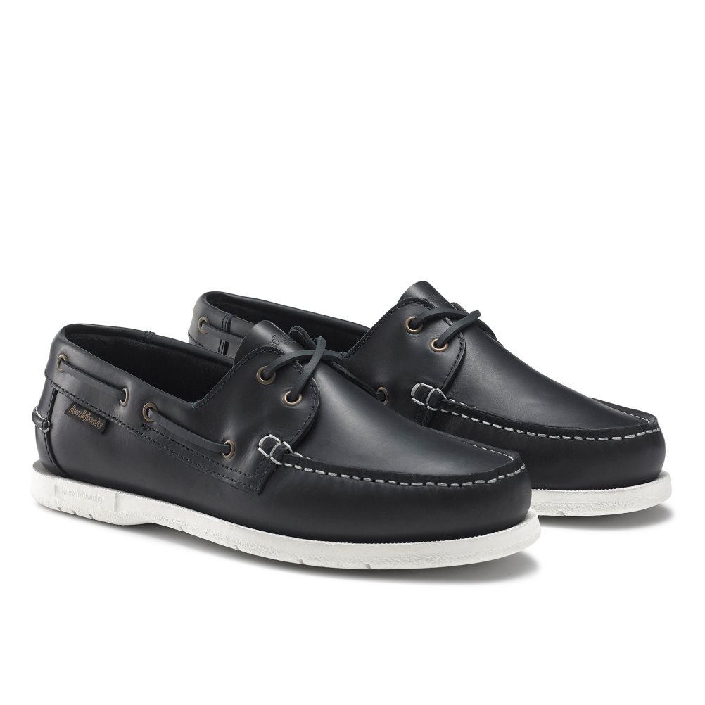 Pánské Boty Casual Russell & Bromley Bowline Waxy Læder Deck Černé | CZ-85013E