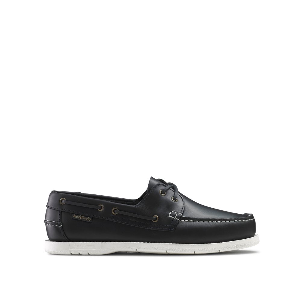 Pánské Boty Casual Russell & Bromley Bowline Waxy Læder Deck Černé | CZ-85013E