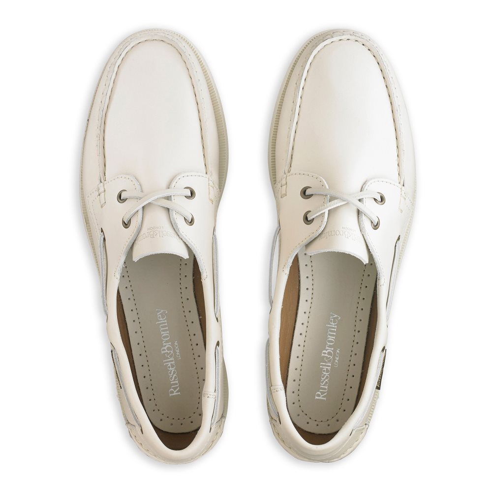 Pánské Boty Casual Russell & Bromley Bowline Waxy Læder Deck Béžový | CZ-91785C